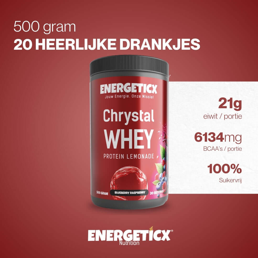 Clear whey proteïne in verfrissende framboos bosbessen- en mango passievrucht en perzik smaken.