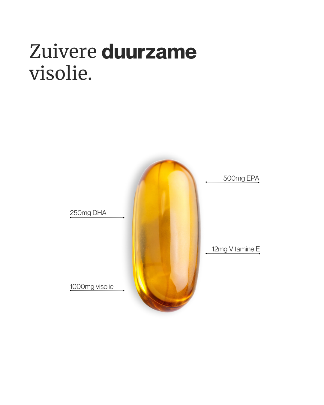 Hoogwaardige Omega-3: 500 mg EPA, 250 mg DHA & 12 mg Vitamine e