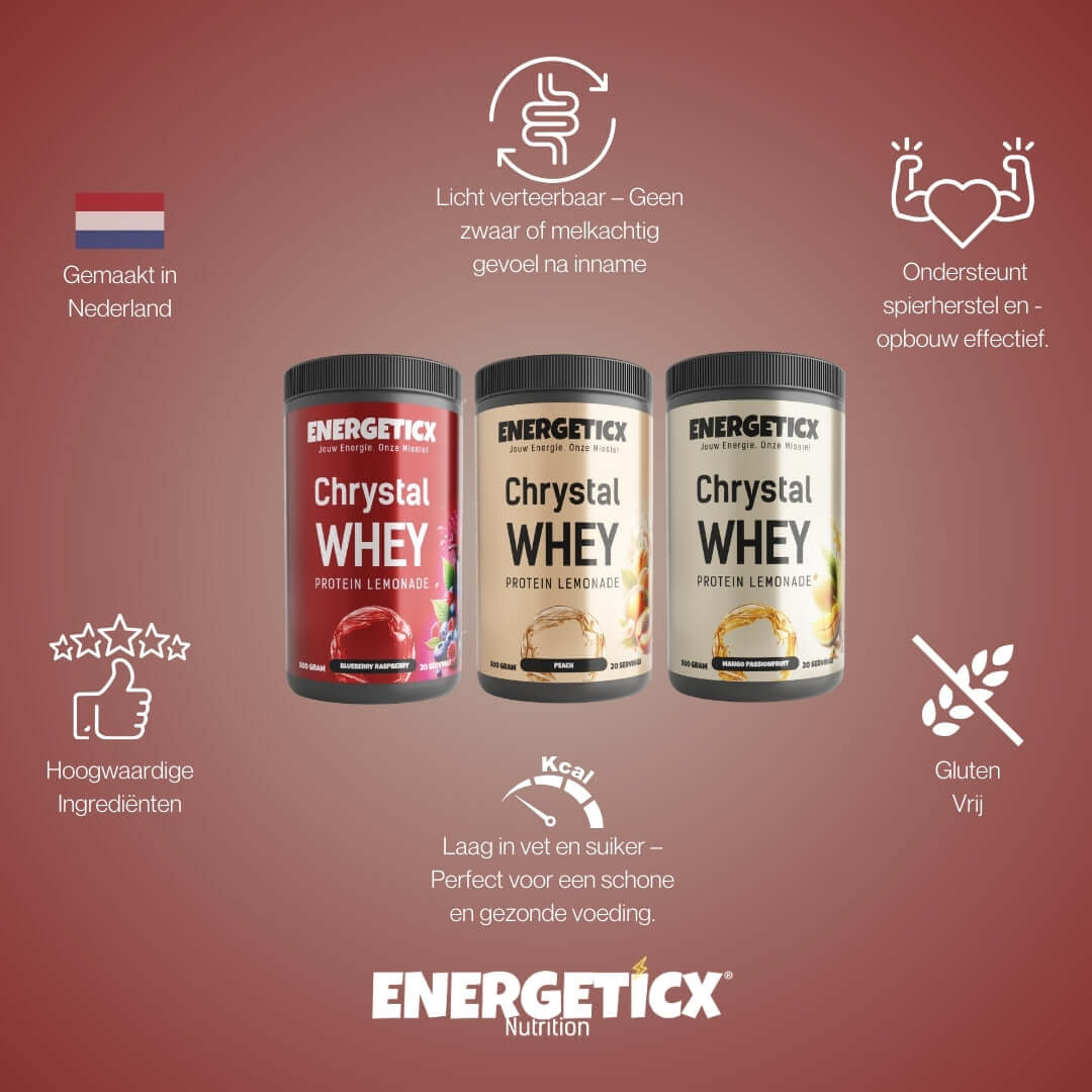 Kristalheldere whey proteïne limonade – licht, smaakvol en rijk aan eiwitten.