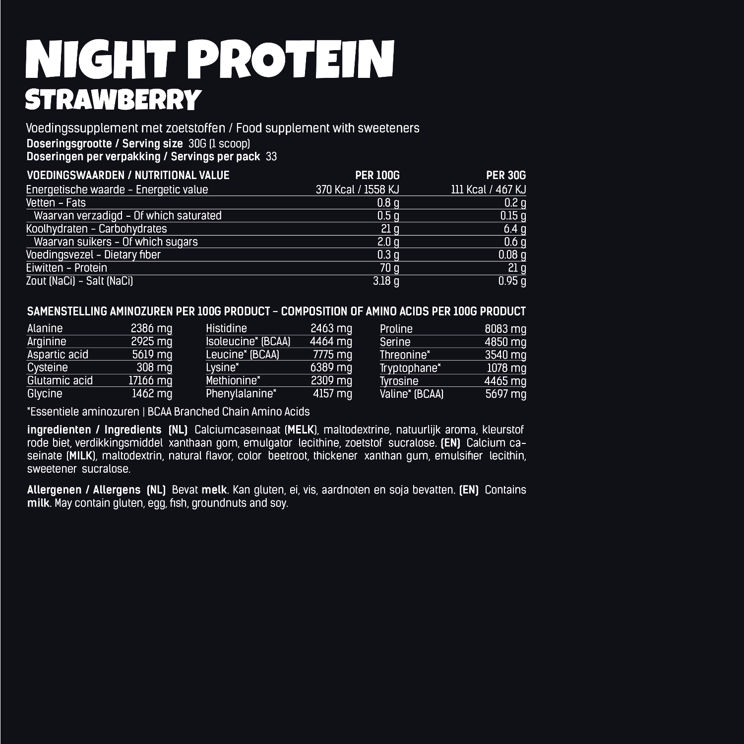 energeticx night caseine proteine aardbei voedingswaarden