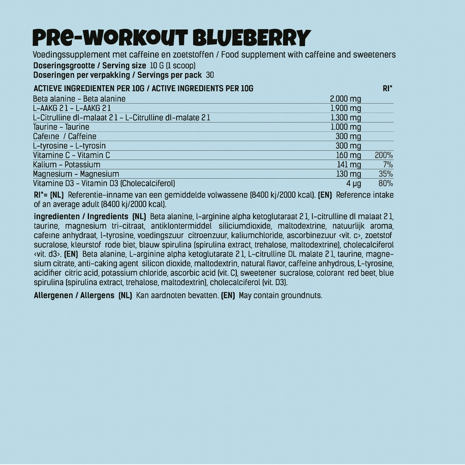 energeticx pre workout blauwe bes voedingswaarden