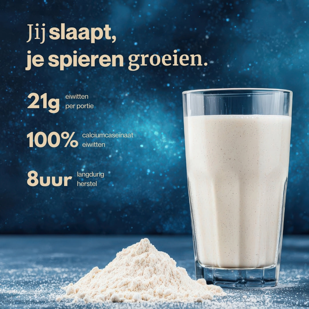 Romige shake met ‘Langzaam verteerbaar, langdurig vol gevoel’. Energeticx Night Proteine shakes