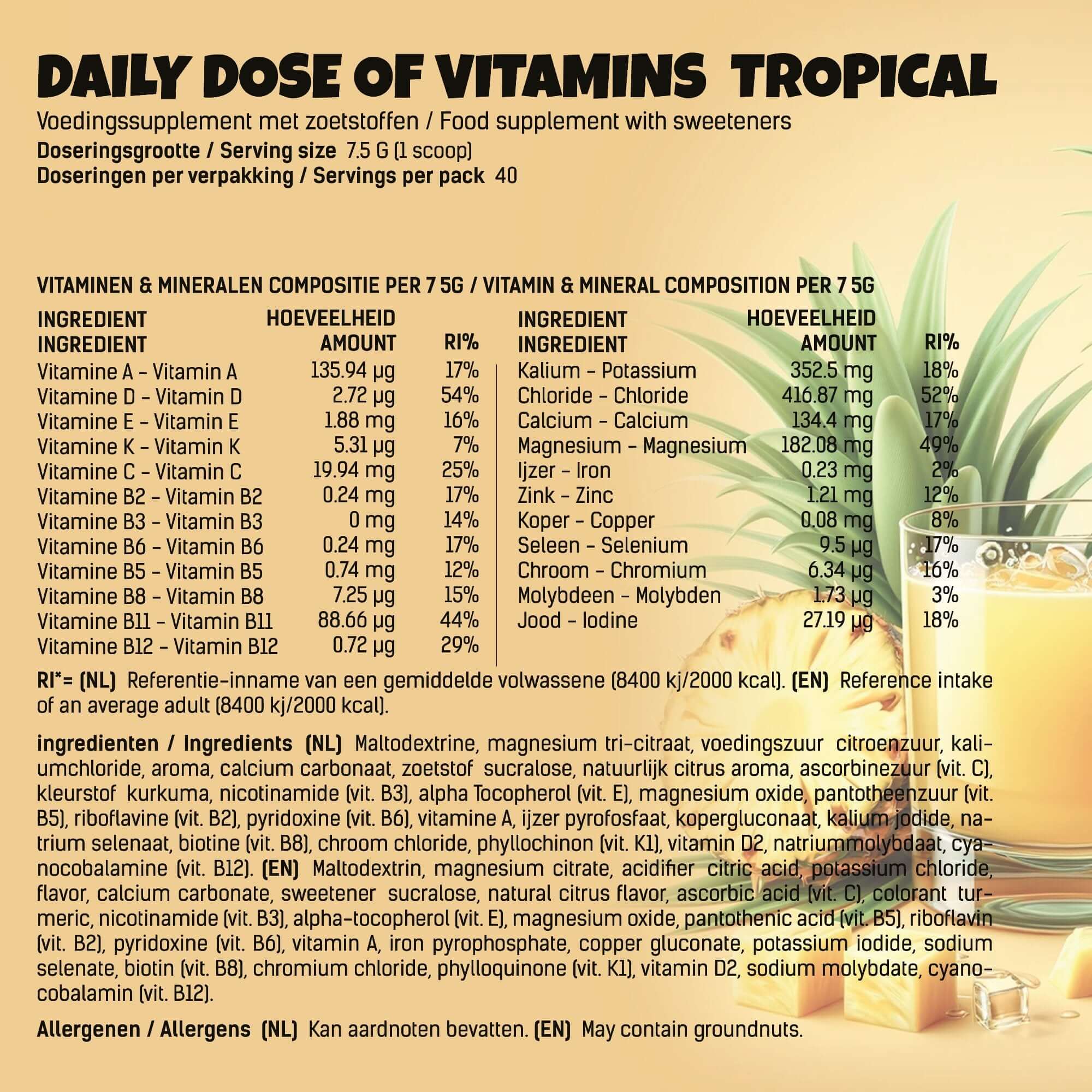 multi vitamine poeder tropical energeticx voedingswaarden 